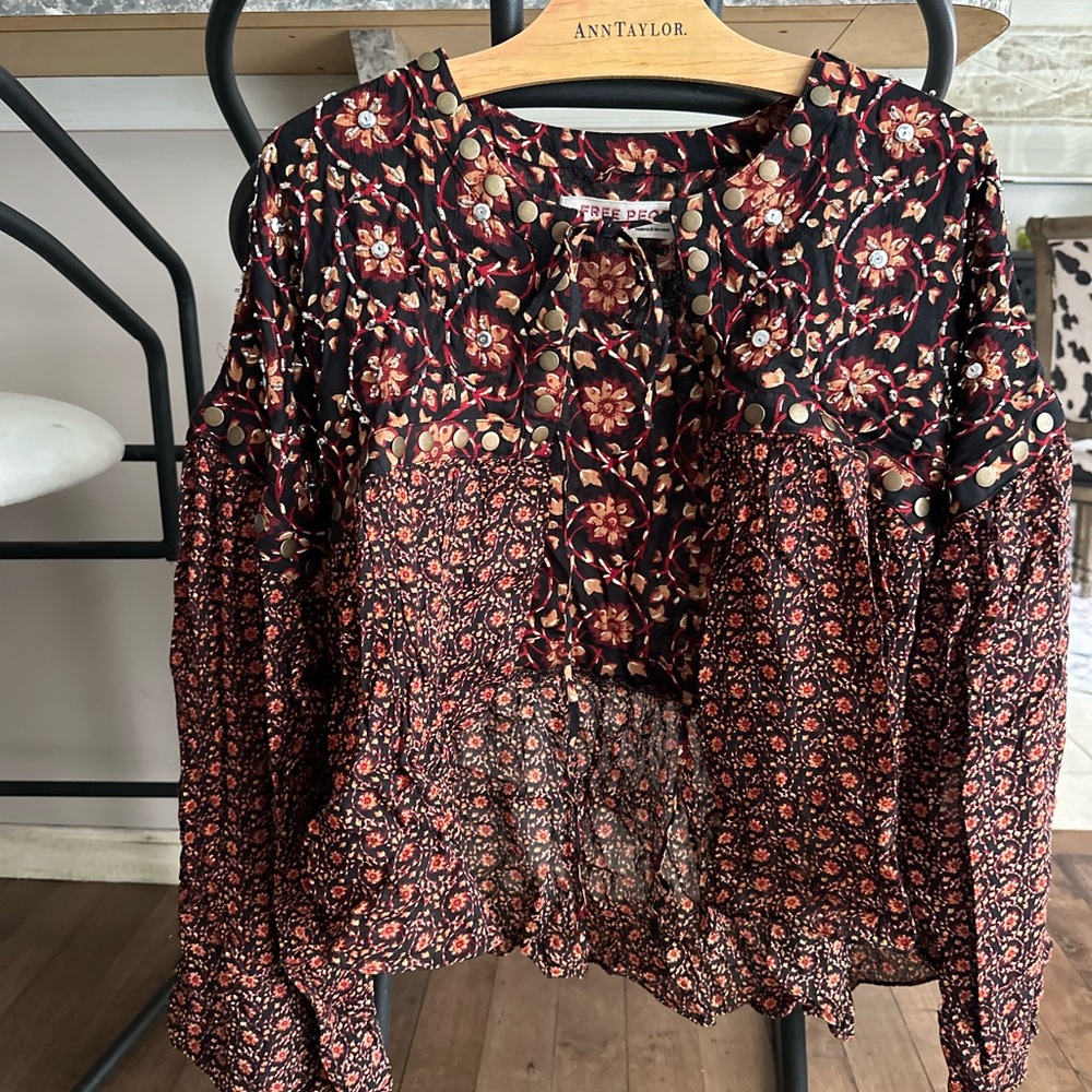 Free People Floral Blouse - Black and Red